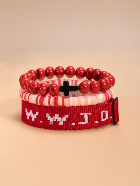 WWJD Beaded Bracelet, Fashionable Cross Charm Decor Bracelet for Women & Men, Trendy All-match & Exquisite Jewelry for Birthday Gift