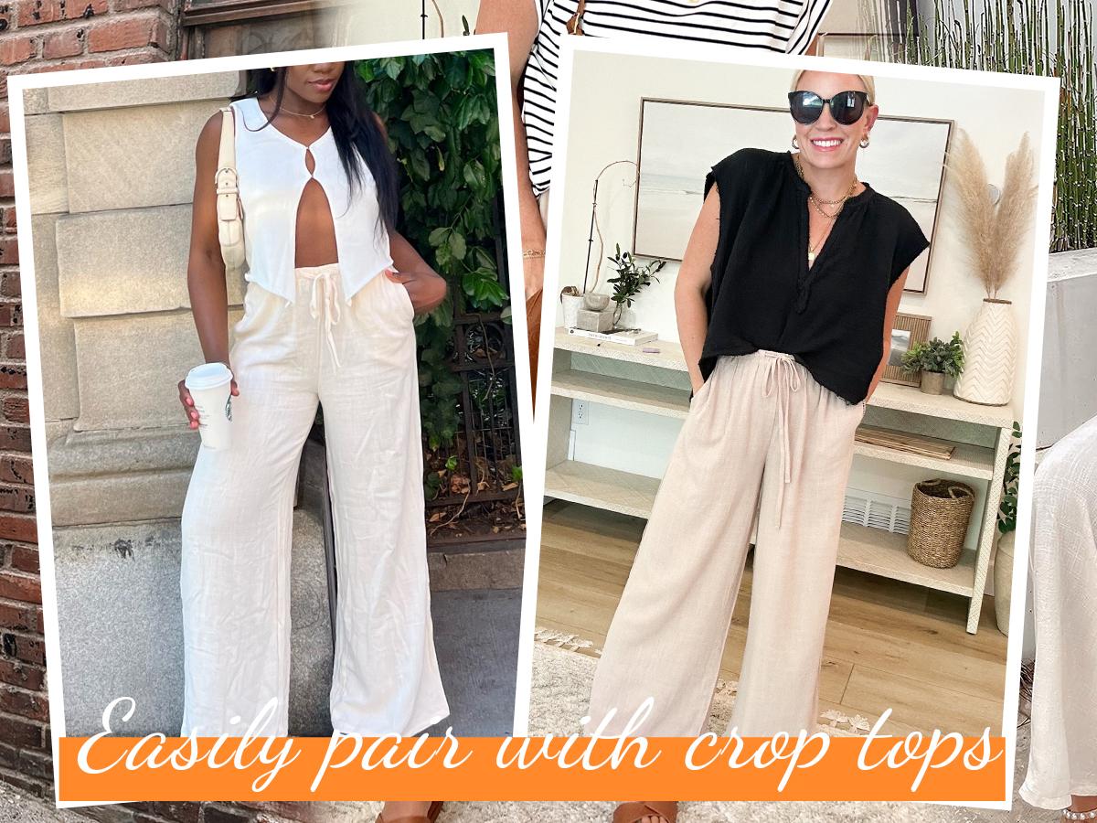 Hixiaohe Womens Cotton Linen Palazzo Pants Drawstring Elastic High Waist Trousers Casual Wide Leg Pants with Pockets TikTokShopBlackFriday SpringStatements