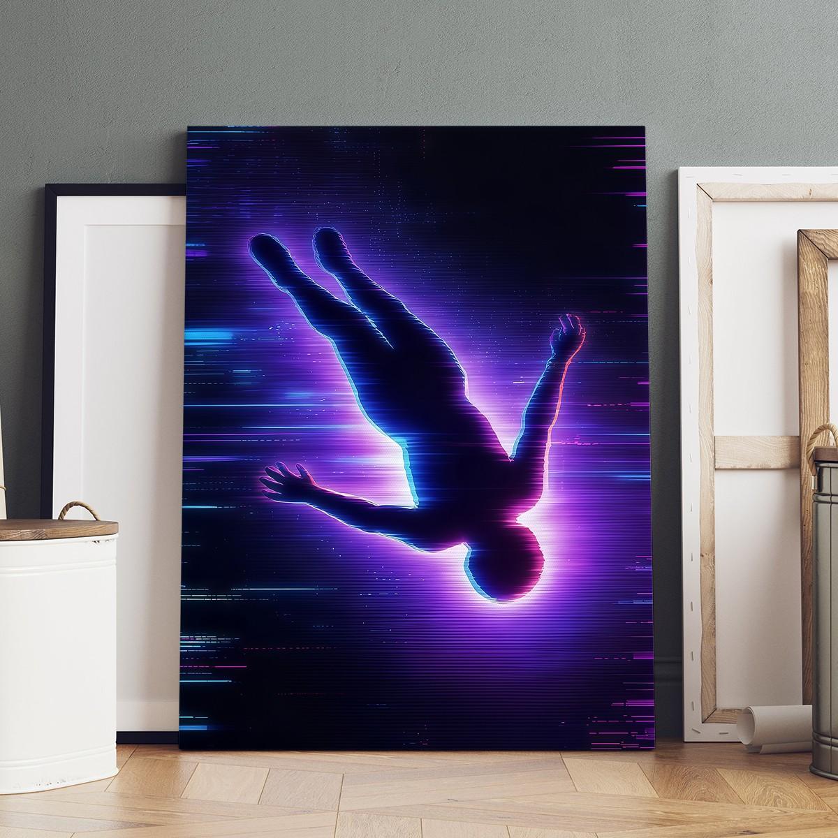Wooden Frame Canvas Poster, Cyber Neon Art, Modern Living Room Decor, Waterproof, Suitable for Bedroom, Hallway, Wall Art