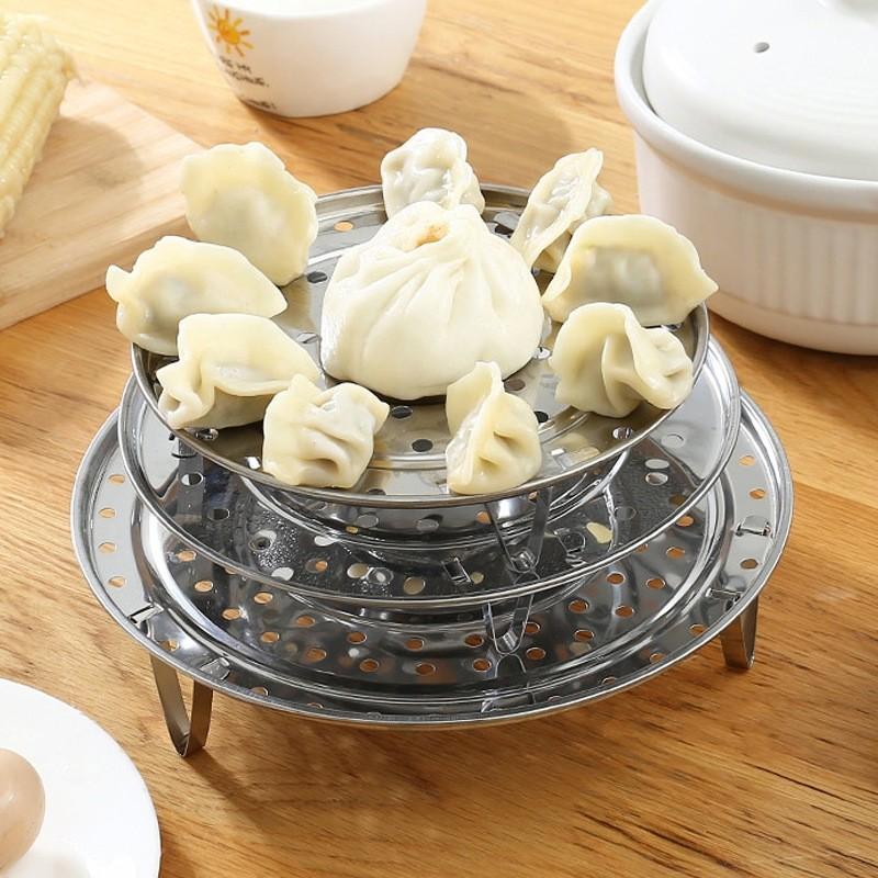 3-Piece Stainless Steel Steamer Set, Kitchen Triple Leg Steam Trays, High-Leg Steaming Rack, Ideal for Cooking and Heating Food