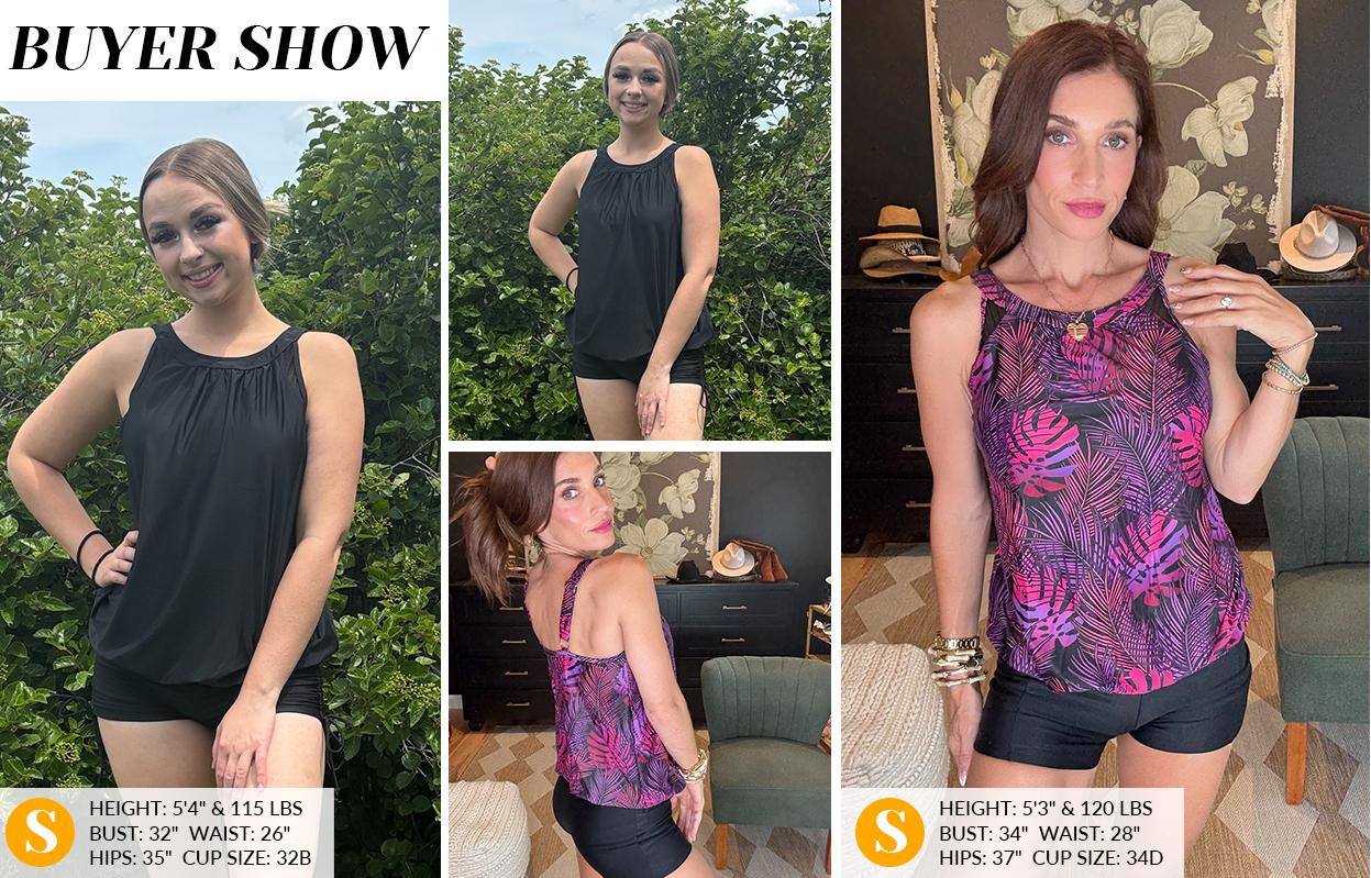 Yonique Tankini Swimsuits with Shorts - Tummy Control Two Piece Blouson Bathing Suits High Neck Swimwear