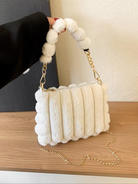 Soft Plush Detail Handbag, Cute Design Crossbody Bag for Girls & Women, Fluffy Handbag, Perfect for Fall Winter Season, Ideal Gift Choice