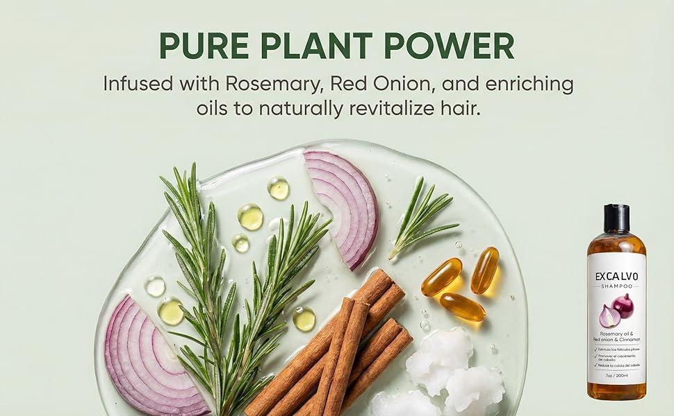 EXCALVO Shampoo, Onion Shampoo for Hair Growth, With Rosemary Oil, Red Onion, Cinnamon, Effectively Prevent Hair Loss |   Promotes Thicker Fuller Hair for Women and Men