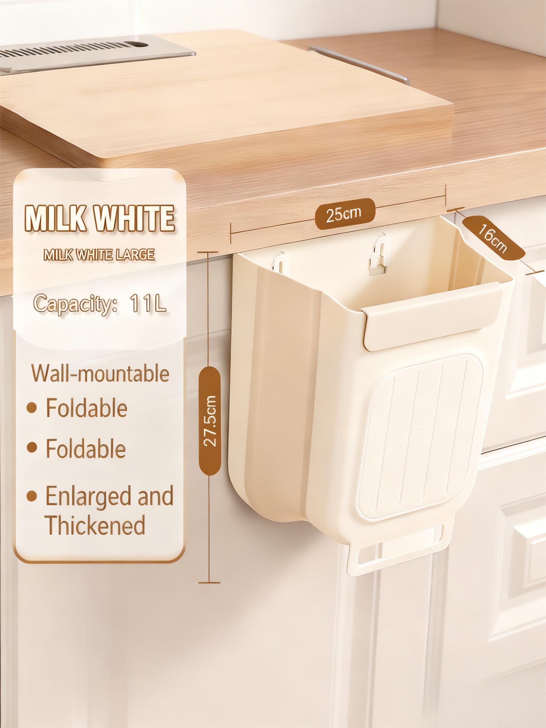 Foldable Wall-Mounted Cabinet Door Trash Can Space-Saving Rectangular Plastic Bin with Door for Bathroom Kitchen Easy Install No Bending Versatile Usage