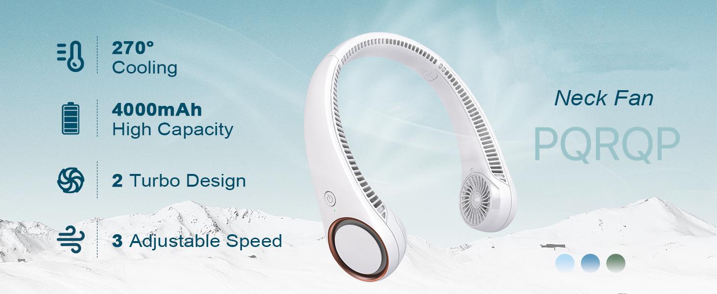 Portable Neck Fan, Lightweight Hands Free 3 Speeds 4000mAh Rechargeable Mini Personal Fans, Adjustable Wearable Suitable for Travel Office