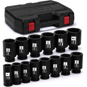 14 count 3/4" Drive Deep Spindle Axle Nut  Socket Set, 6 Point, CR-MO, 1" to 2", SAE, Large Socket Set, Heavy Duty Use in Removing and Installing Axle Nuts