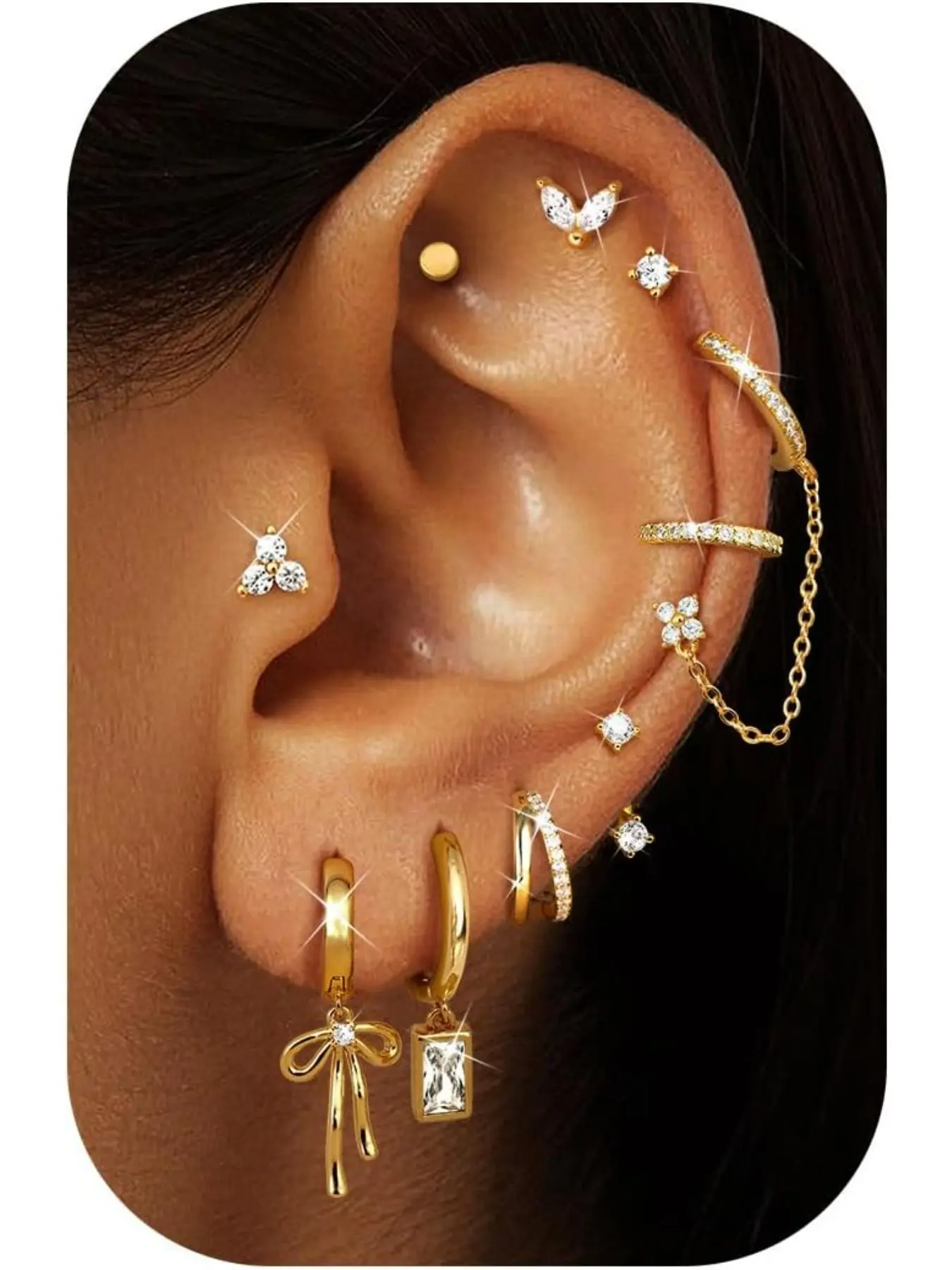 Small Hoop Stud Earrings Stacks for Women | Huggie Hoops Cartilage Hypoallergenic Chain Cute Dangle Earrings Set for Multiple Piercings Jewelry Gifts