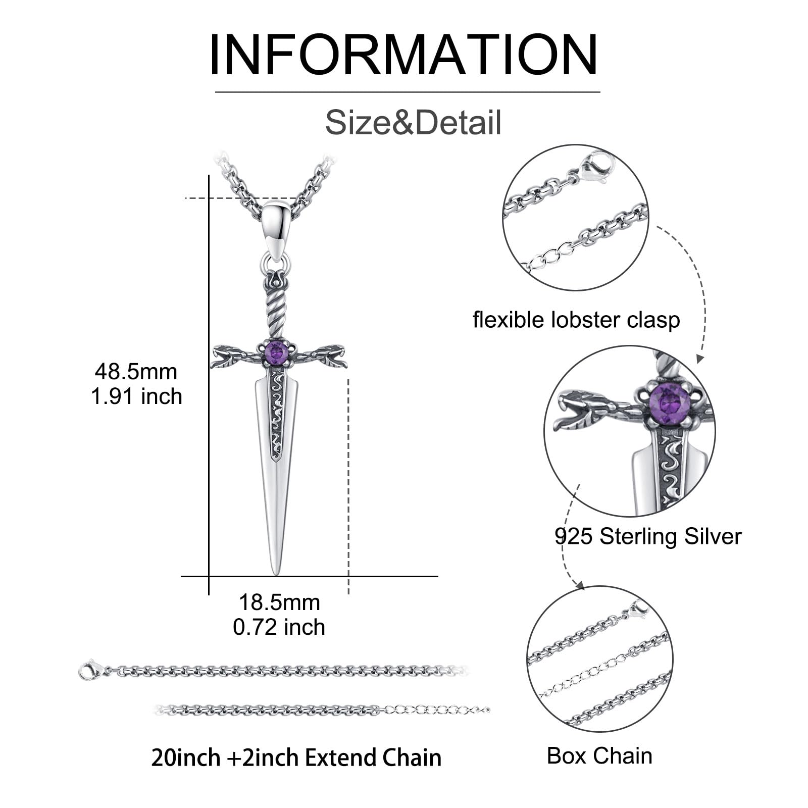 Thanches Sword Pendant 925 Sterling Sliver Necklace for Men Women Viking Religious Necklace Pendant Norse Gothic Protection Jewelry Gifts for Men Women Journey Gift