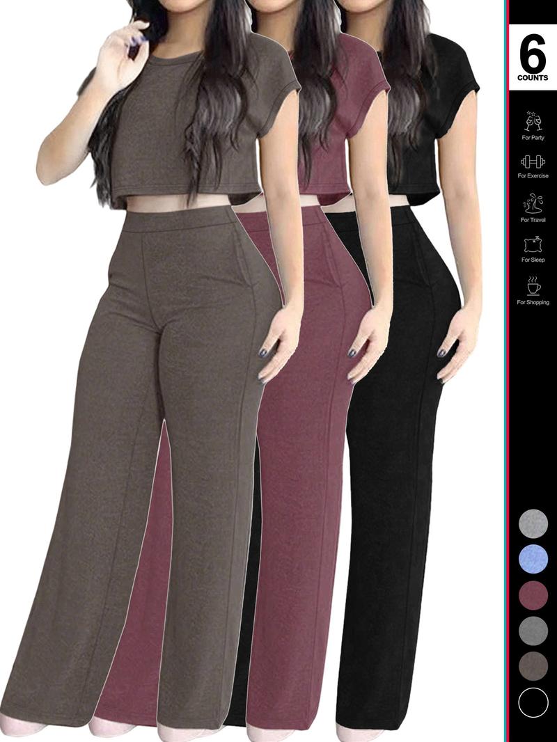 Women's Casual Elegant Solid Color Set, 2-Piece Daily Wear Clothes with Pockets, Comfortable & Stylish Design