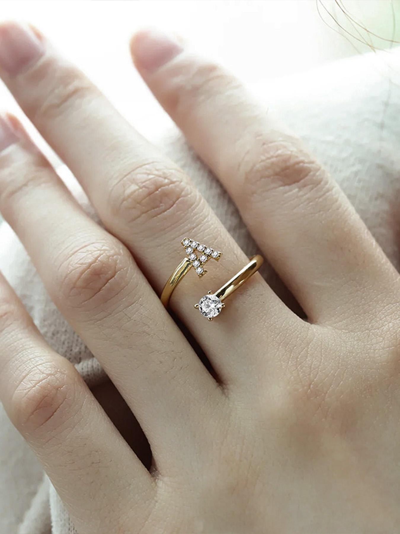 26 Letter Open Adjustable Ring| 14K Gold Plated Micro-Pavé Zircon| Minimalist Stackable Ring for Women – Perfect for Gifting, Parties & Daily Wear