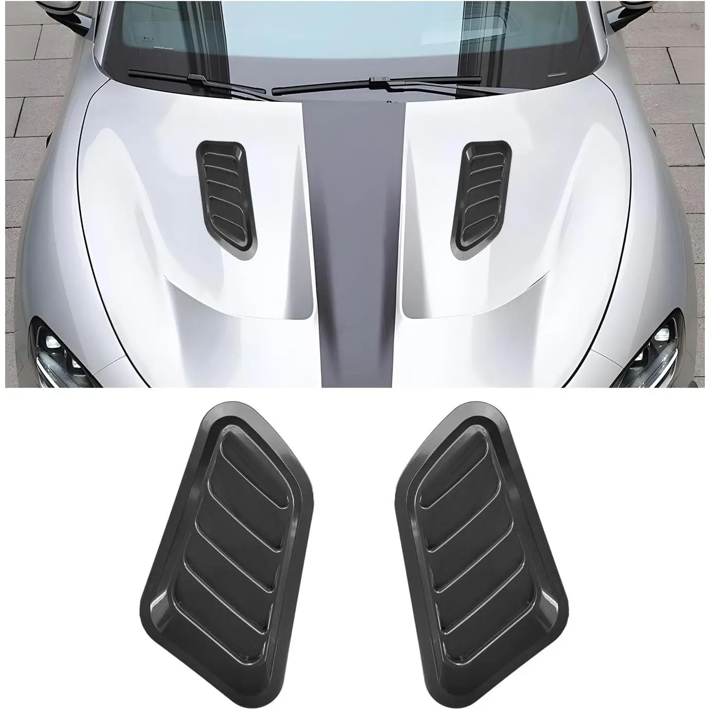 2 PCS Car Hood Air Vent Cover, Auto Louvered Air Intake Trim Covers Exterior Decoration, Bonnet Vent Sticker Engine Hood Scoop Cover for Most Vehicles, Car Accessories (Black)