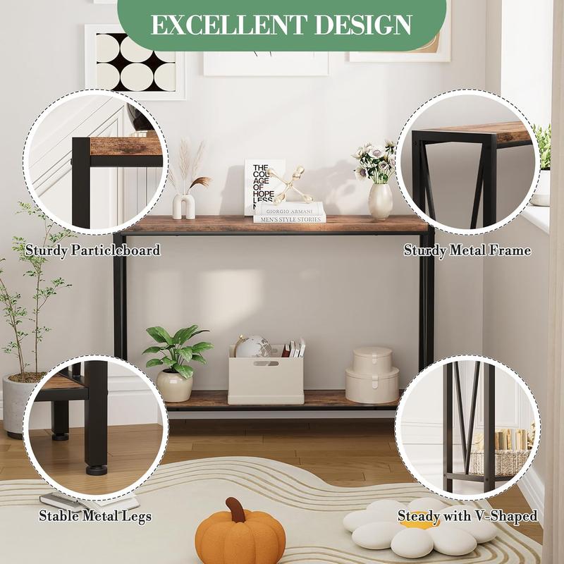 43 Inch Console Table,2-Tier Narrow Console Sofa Side Table,Premium Entryway Furniture for Hallway,Living Room,Vintage Color