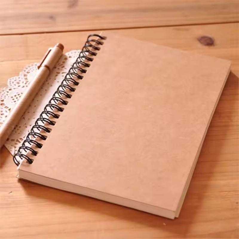 A5 12×18cm Blank Inner Page Spiral Notebook Writing Notebook 4 Styles Kraft/Black Cover Plain Drawing Book Office Notepad Children Graffiti Diary School Sketch Stationery