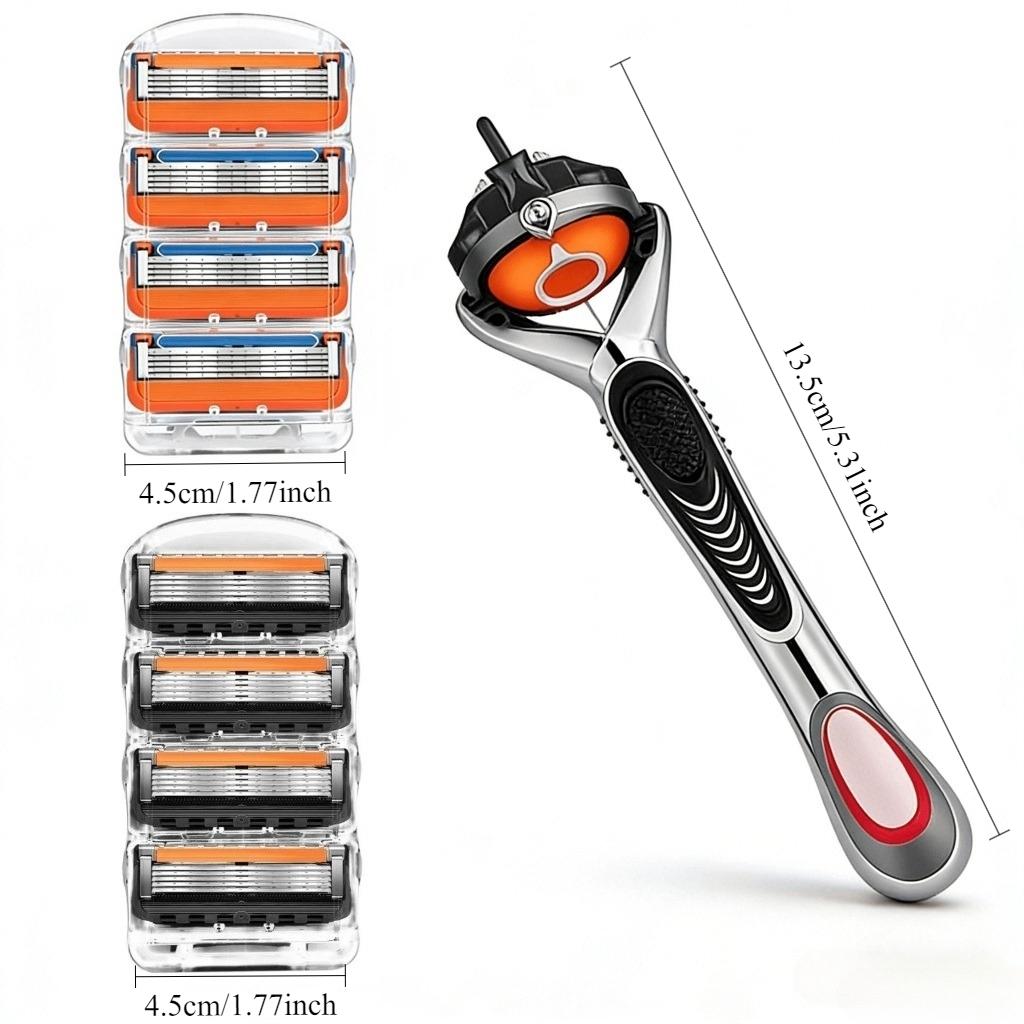 Metal Replacement Handle Compatible with Gillette Fusion5 Men's Razor, Ergonomic Non-Slip Smooth Design, Includes 8 Replaceable Blades, Stainless Steel Razors Set, Shaver Razors Shaving Tool