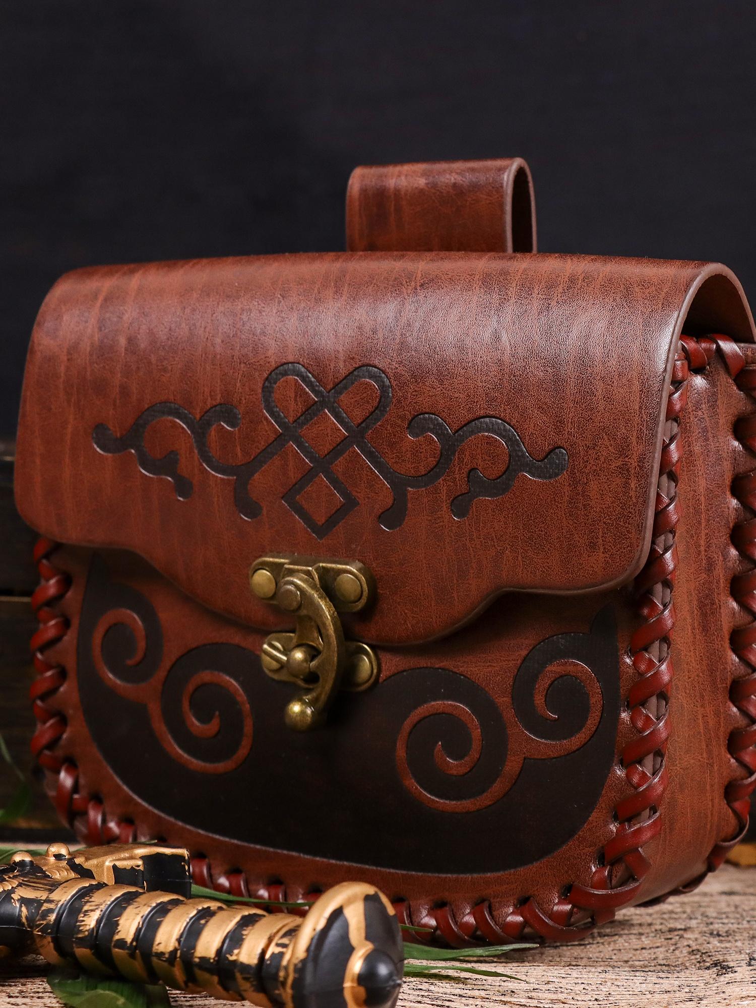 Faux Fur Waist Belt Bag Medieval Retro Cosplay Coin Pouch Adjustable Aged Leather Belt Bag Medieval LARP Pouch for Viking Celtic  main image 2