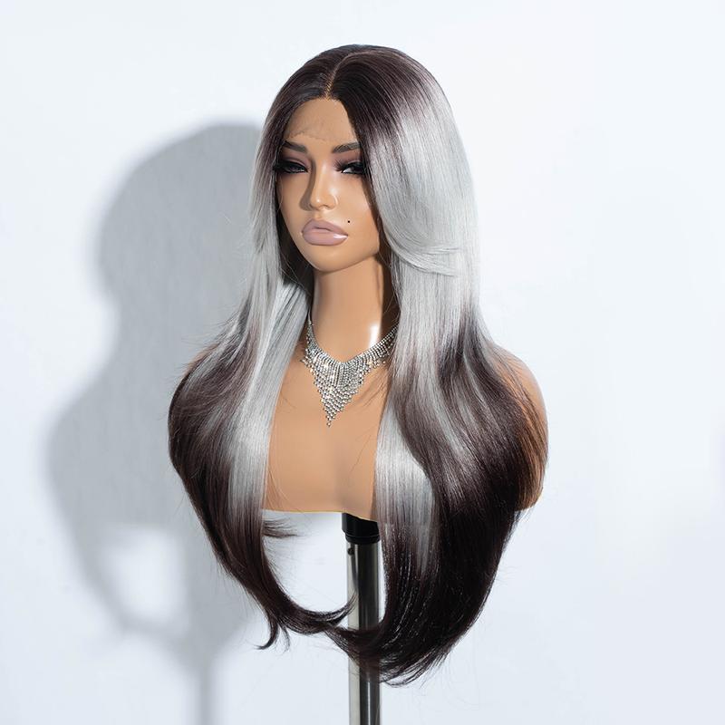 Rebeccahair 26 Inch Synthetic Long Straight Ombre Blonde Wigs for Women, Gorgeous Fluffy Wigs with Curtain Bangs, Synthetic Lace Front Wigs for Party, Daily Use