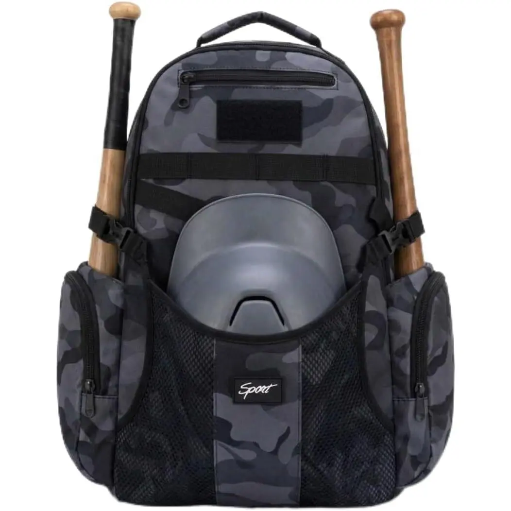 Large Nylon Sports Baseball Backpack with Fence Hook, Helmet Storage, Cleat Compartment, 2-Bat Capacity