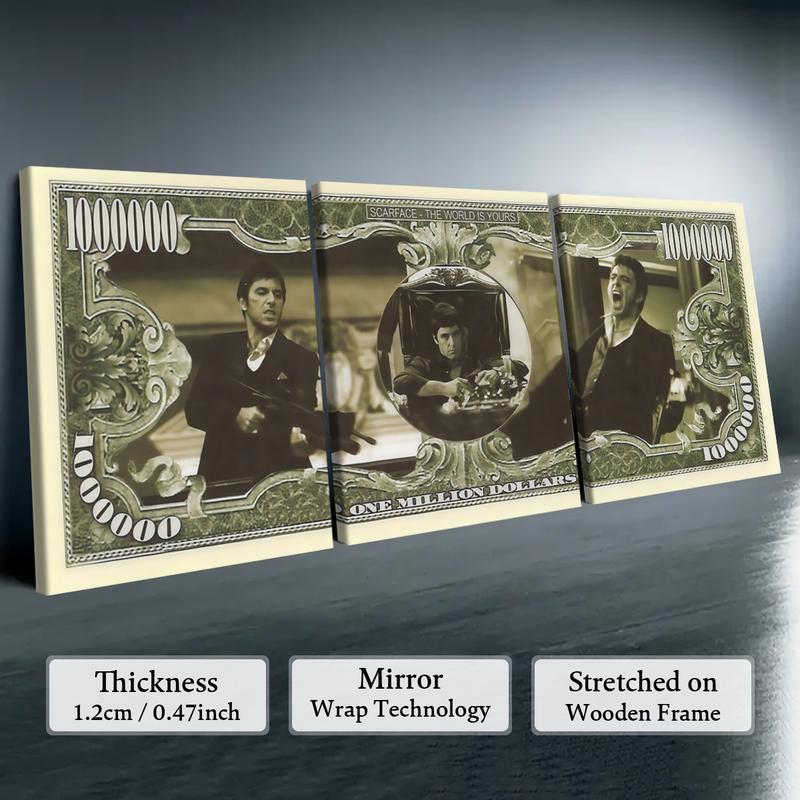3 Count wooden frame canvas, Gangster Legend Money Pattern poster, Vintage Money Art Decoration, Exquisite Mural, Stylish Bedroom Decoration, Modern Home Decoration, Living Room and Hallway Wall Decoration, HD, waterproof, Art 3 Count wooden frame canvas, Gangster Legend Money Pattern poster, Vintage Money Art Decoration, Exquisite Mural, Stylish Bedroom Decoration, Modern Home Decoration, Living Room and Hallway Wall Decoration, HD, waterproof, Art