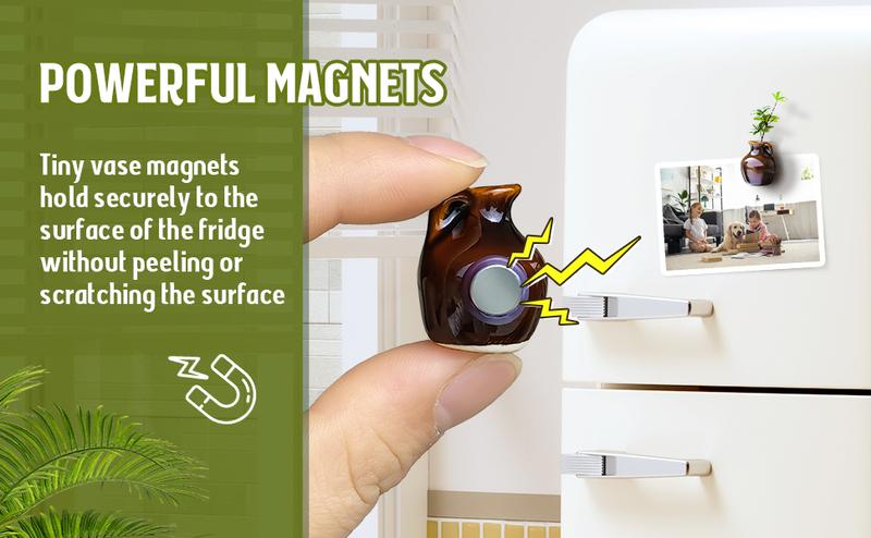 8 PCS Mini Vase Magnets, 3D Ceramic Flower Vase Fridge Magnets Cute Tiny Plant Vases for Refrigerator Accessories Kitchen Locker Office Decoration, Magnetic Vases Home Decorative Fridge Art