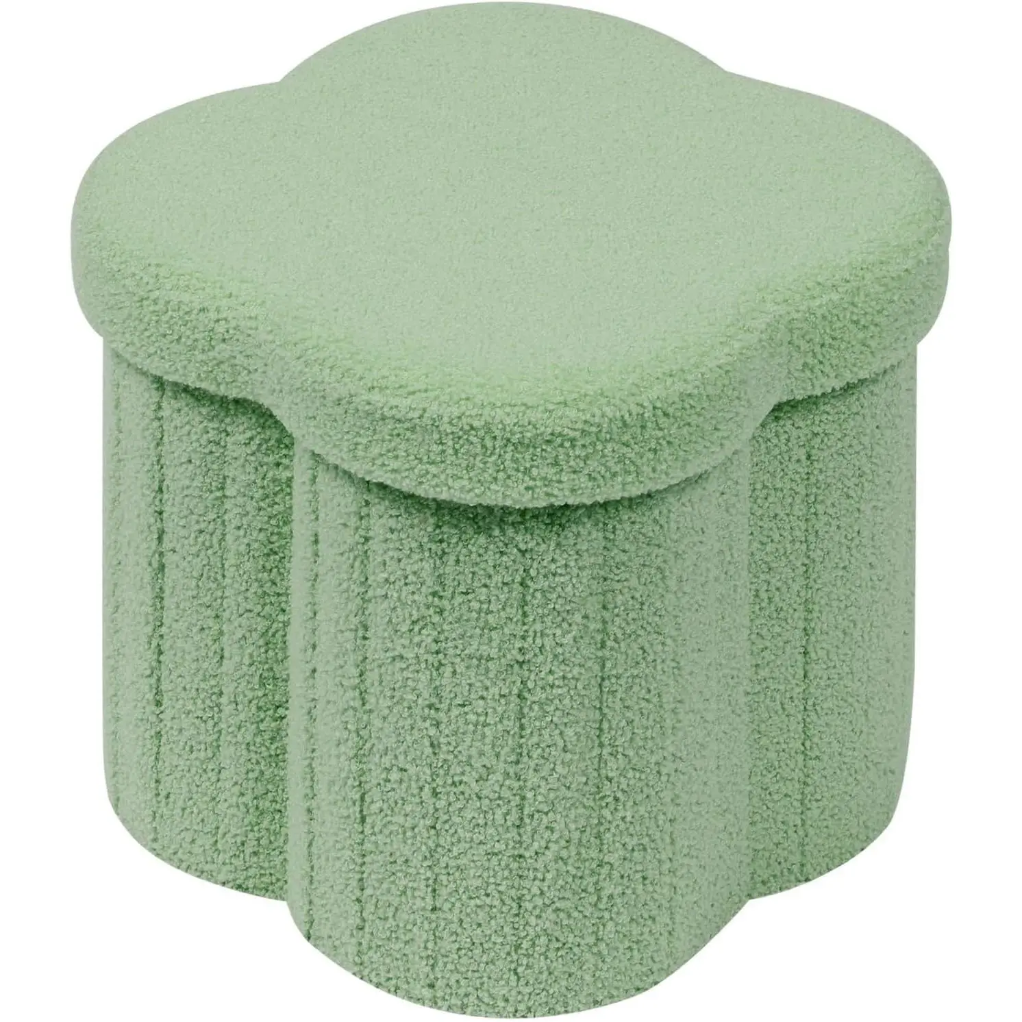 Storage Ottoman Cube, Flowers Shaped Ottomans with Storage Foot Stool Footrest for Lving Room, Boucle Ottoman Seat for Dorm Room,Faux Teddy Fur, Green 12.6"x12.6"x12.6"