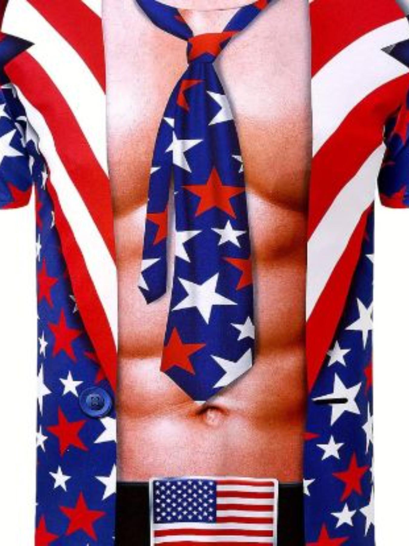 Men's Flag Pattern T-Shirt, Patriotic American Hooded Short Sleeve, Slim Fit, All over Print, Daily Wear