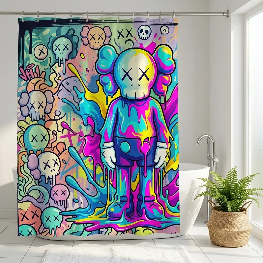 72 in x 72 in Polyester Drip Melting Artistic Streetwear Aesthetic Shower Curtain with 12 Hooks - Waterproof Heavy-Duty Bathroom Decor for Apartment & Home