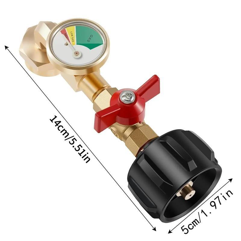 Propane Refill Adapter with Valve & Gauge, Gas Cylinder Filling Connector, Glow in the Dark Meter, Ball Valve Gas Tank Connector, Christmas Gifts