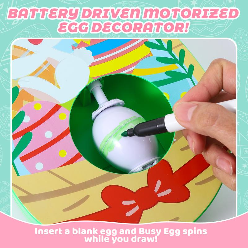 Easter Egg Spinner Decorating Kit with 8 Non-Toxic Eggs & 8 Markers for Kids Craft Activities Fun Holiday Coloring Set for Easter Halloween Christmas Birthday Gifts Decorations Basket