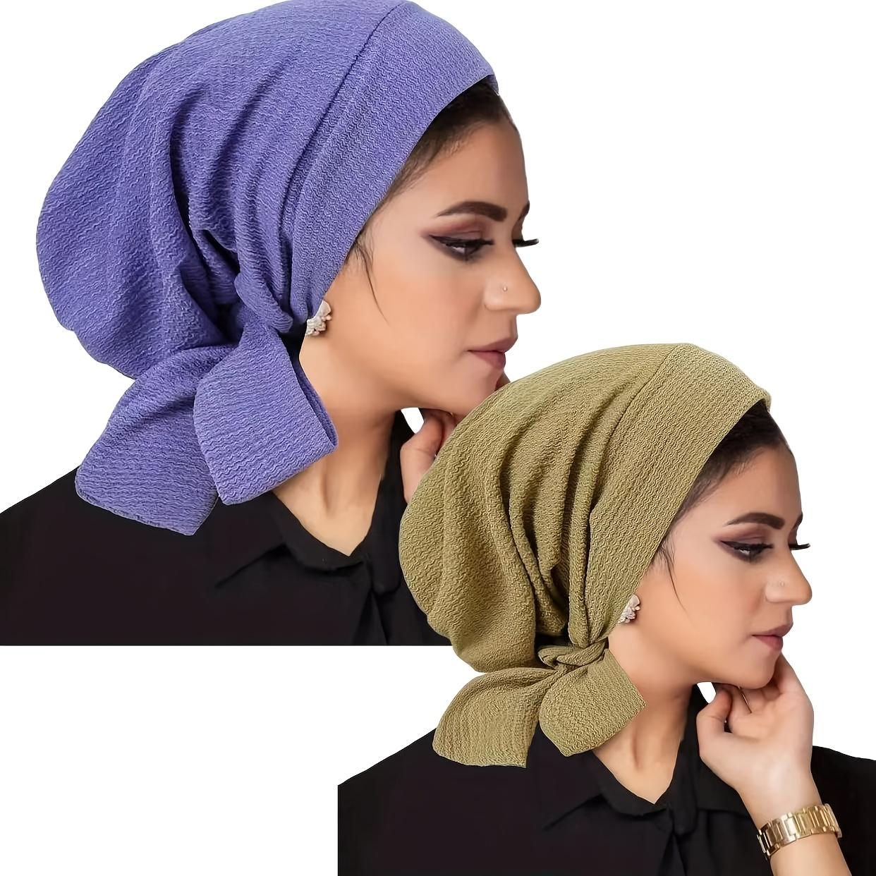 Women's Modesty 2-Piece Female Head Scarf & Cap Set, Solid Color Full Coverage Comfortable Headwear for Chemo Daily Use, Ramadan Sport & Outdoor Clothing Accessory