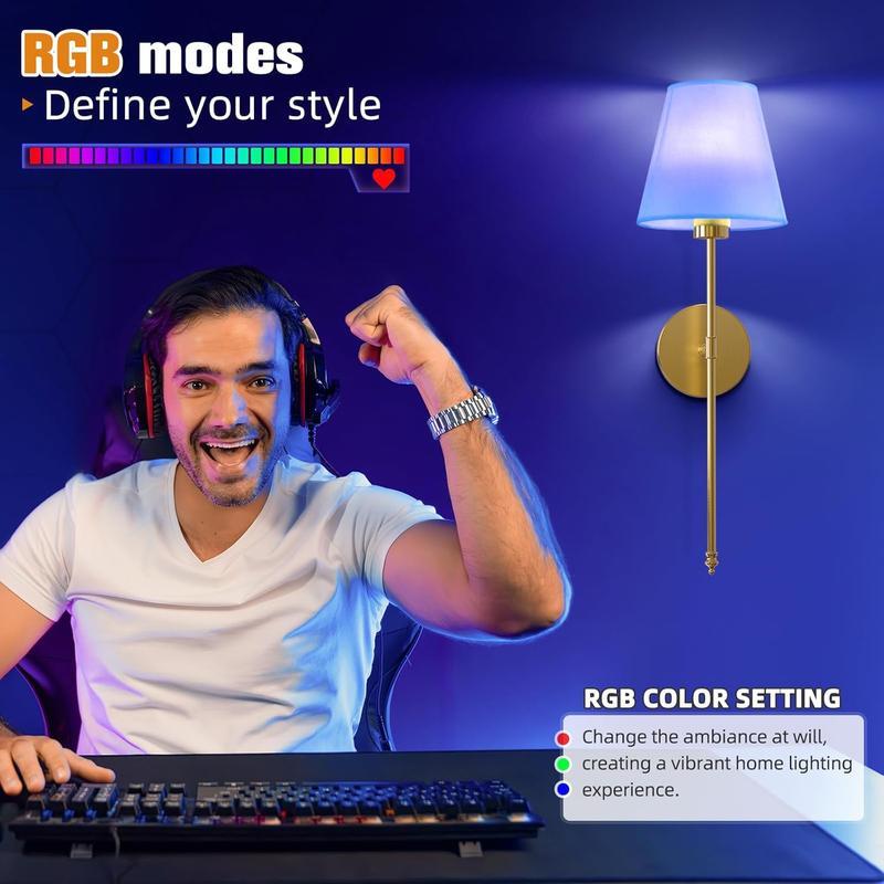 Wireless Battery-Powered Wall Lights Set, Remote Control Bedroom Lamps, Rechargeable Multi-Color Bulbs, Ideal for Living Room and Hallway Decor