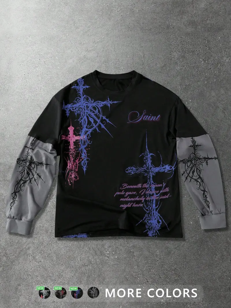 Unisex Gothic Fashion Style Long Sleeve Fitted T-Shirt with Rune