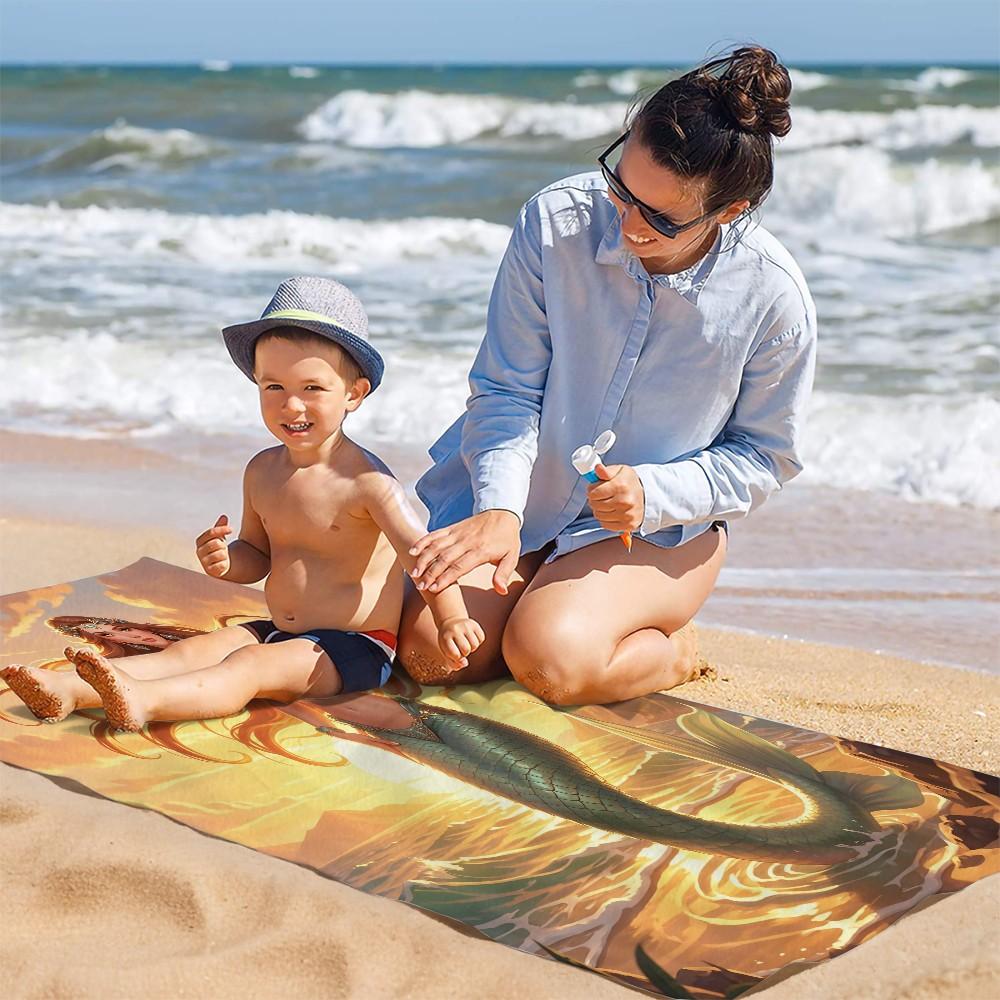 1 Pcs Dreamy Ocean Mermaid Beach Towel, Soft Skin-Friendly Quick Dry Absorbent, Lightweight Portable Sand Free Sun Protection, Vacation Aesthetic Blanket for Girls Beach Photoshoots