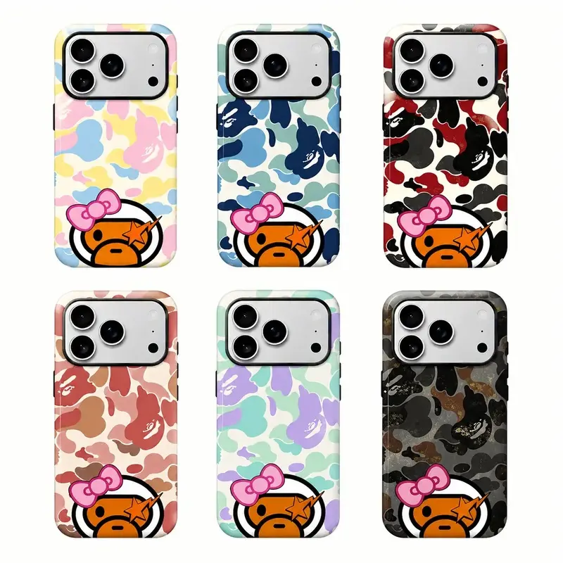 Bape NEW COLOR Phone Protective Cover. Trendy Y2K streetwear style protective case, fashionable daily accessory, compatible with iPhone 11 to iPhone 17 All Series