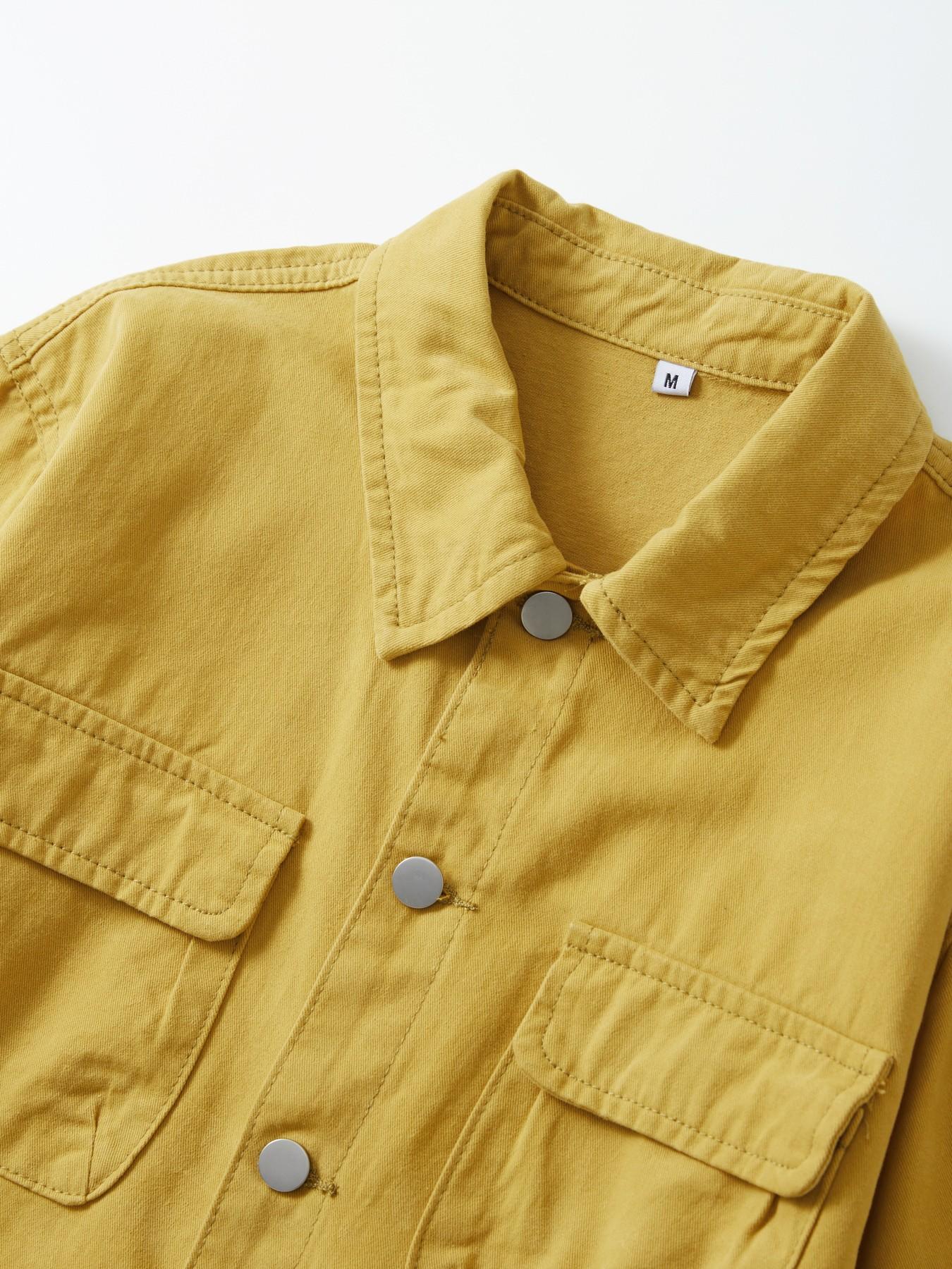 Vintage Mustard Men's Workwear Shirt Jacket, 4 Pockets Metal Button Design, Heavyweight Twill Cotton, Multi-Season City Boy Style