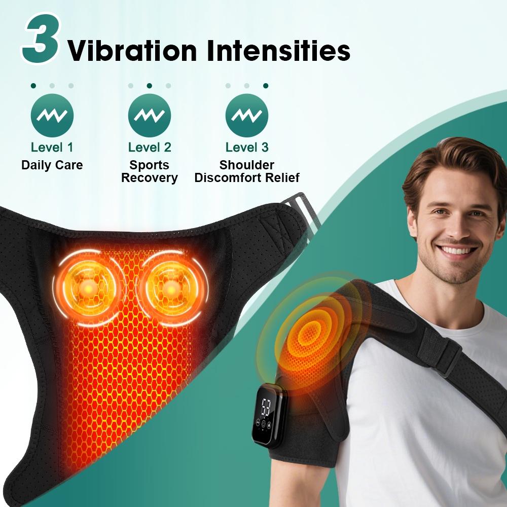 3 Vibration Modes Heating Shoulder Support, Adjustable Shoulder Brace, 2500mah Rechargeable, Extended Strap, Touch Screen Timer, Left Right Universal, Christmas Gift
