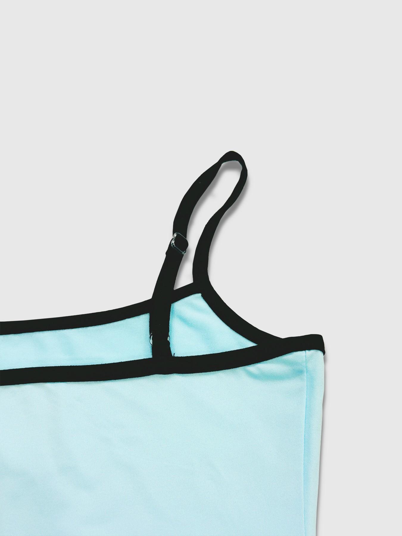 Women's Light Blue Black Trim Color Block Square Neck Crop Cami Top, Y2K Aesthetic 4-Way Stretch Ultra Soft Workout Tank, Casual Quick Dry Camisole, Perfect for Yoga, Training, Daily Wear #springsaledeals2026 #summeroutfits #tiktokshopmademebuyit