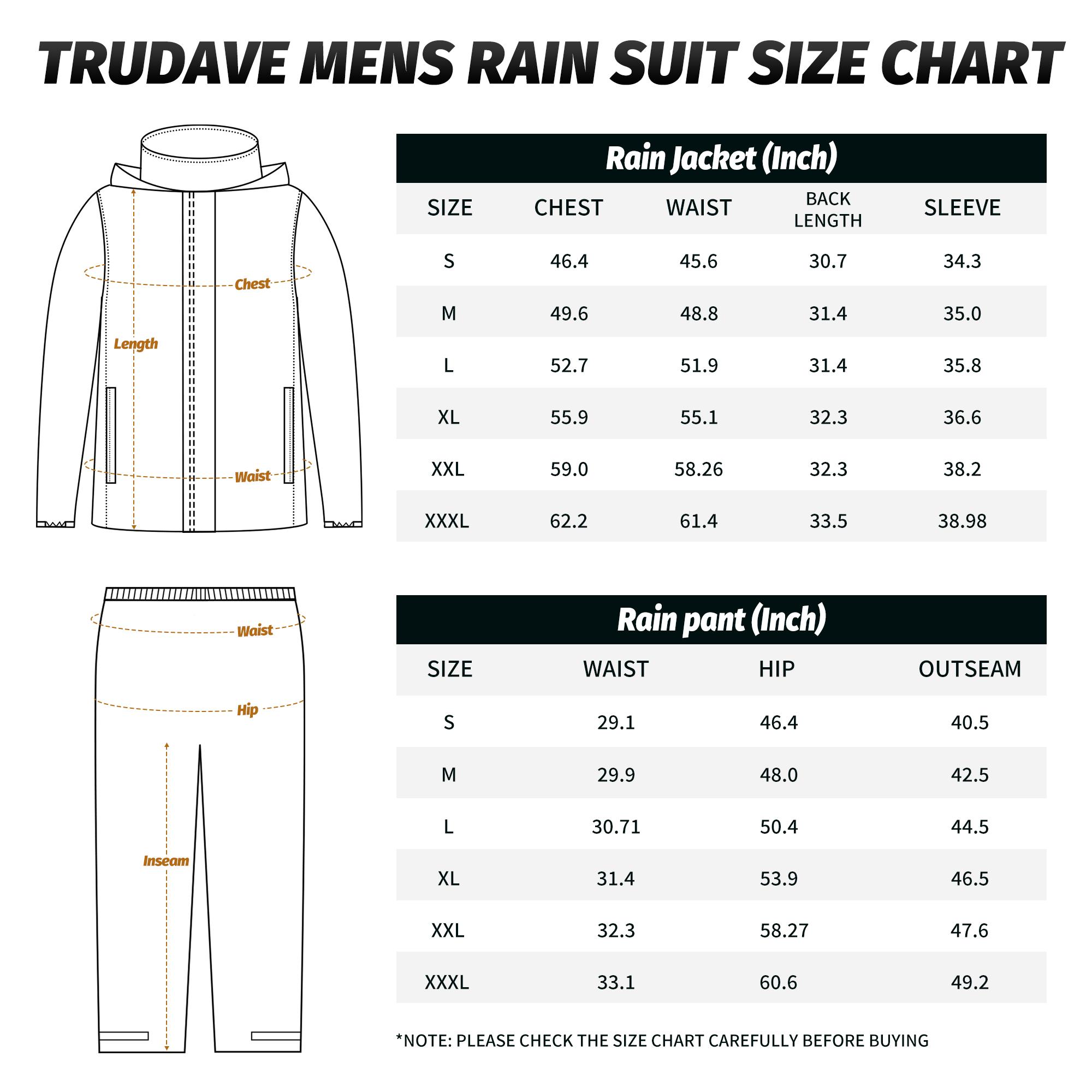 Trudave Rain Suit, Waterproof Rain Suits for Men, Breathable & Windproof Lightweight 2 Pieces Rainwear Clothing Black