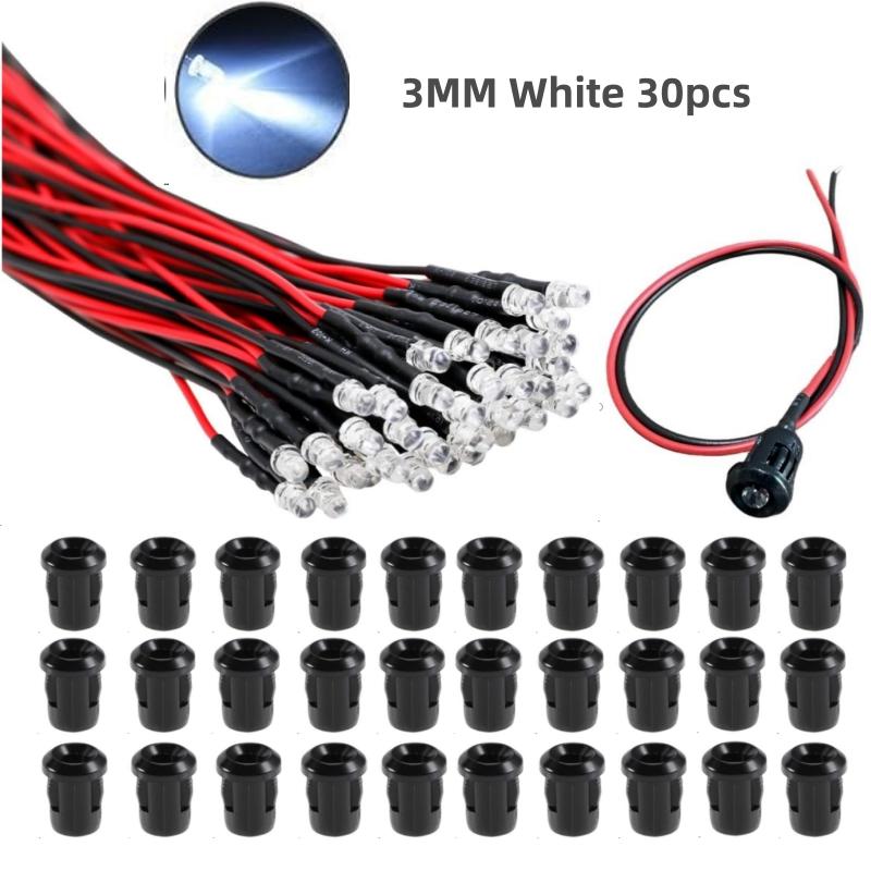 30 Sets/90 Sets 3mm LED Pre-Wired 20cm Dc 3v-12V, Ultra-Bright Mini LED, Plastic Mount, DIY Research Industrial Use