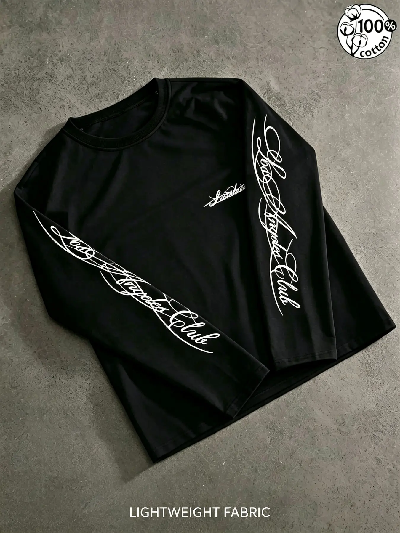 Unisex 100% Cotton Multi-Color Vertical Sleeve Script Lettering Long Sleeve Tee Mini Chest Logo Chicano American Streetwear Oversized Casual Top