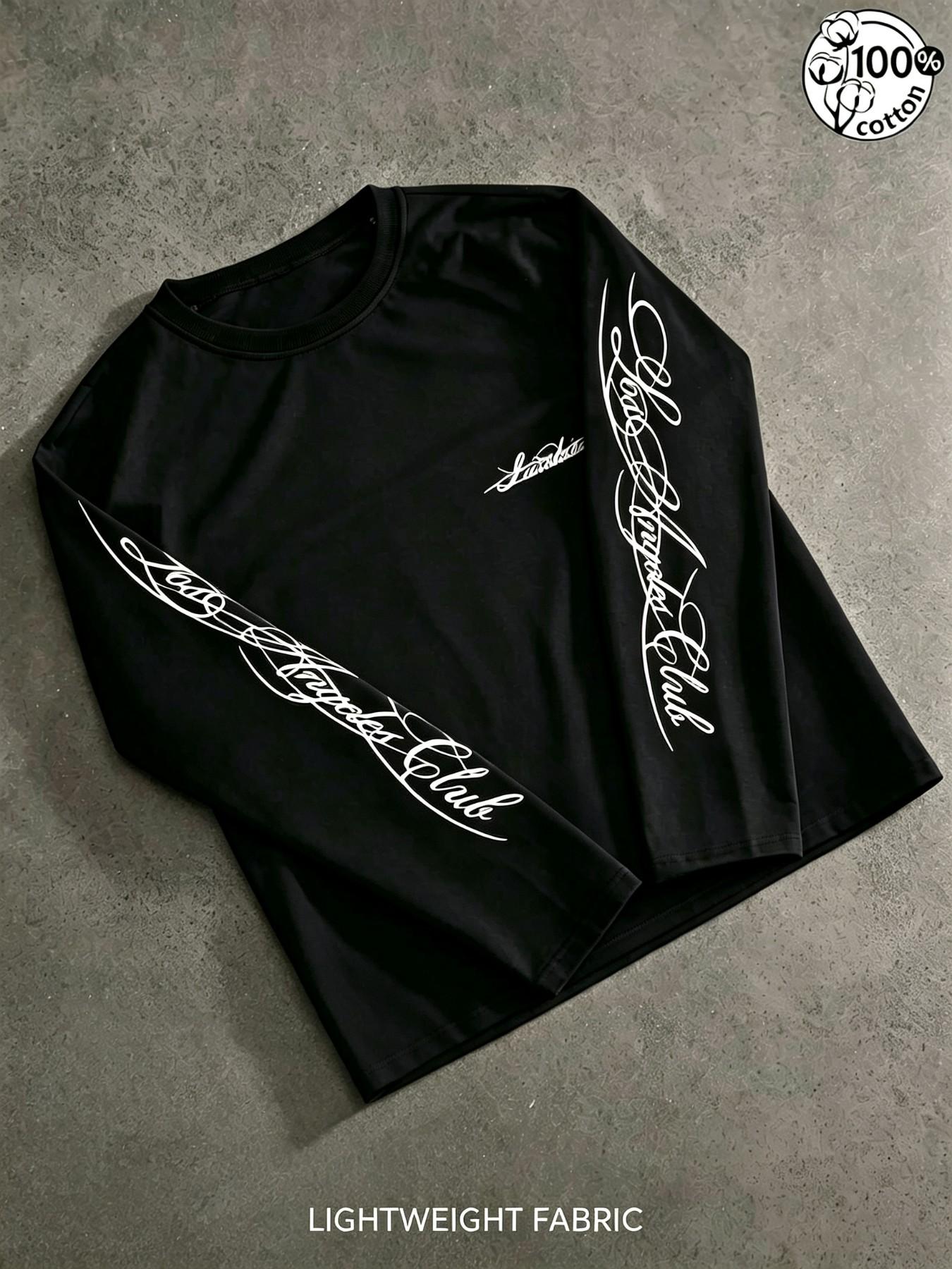 Unisex 100% Cotton Multi-Color Vertical Sleeve Script Lettering Long Sleeve Tee Mini Chest Logo Chicano American Streetwear Oversized Casual Top Unisex 100% Cotton Multi-Color Vertical Sleeve Script Lettering Long Sleeve Tee Mini Chest Logo Chicano American Streetwear Oversized Casual Top