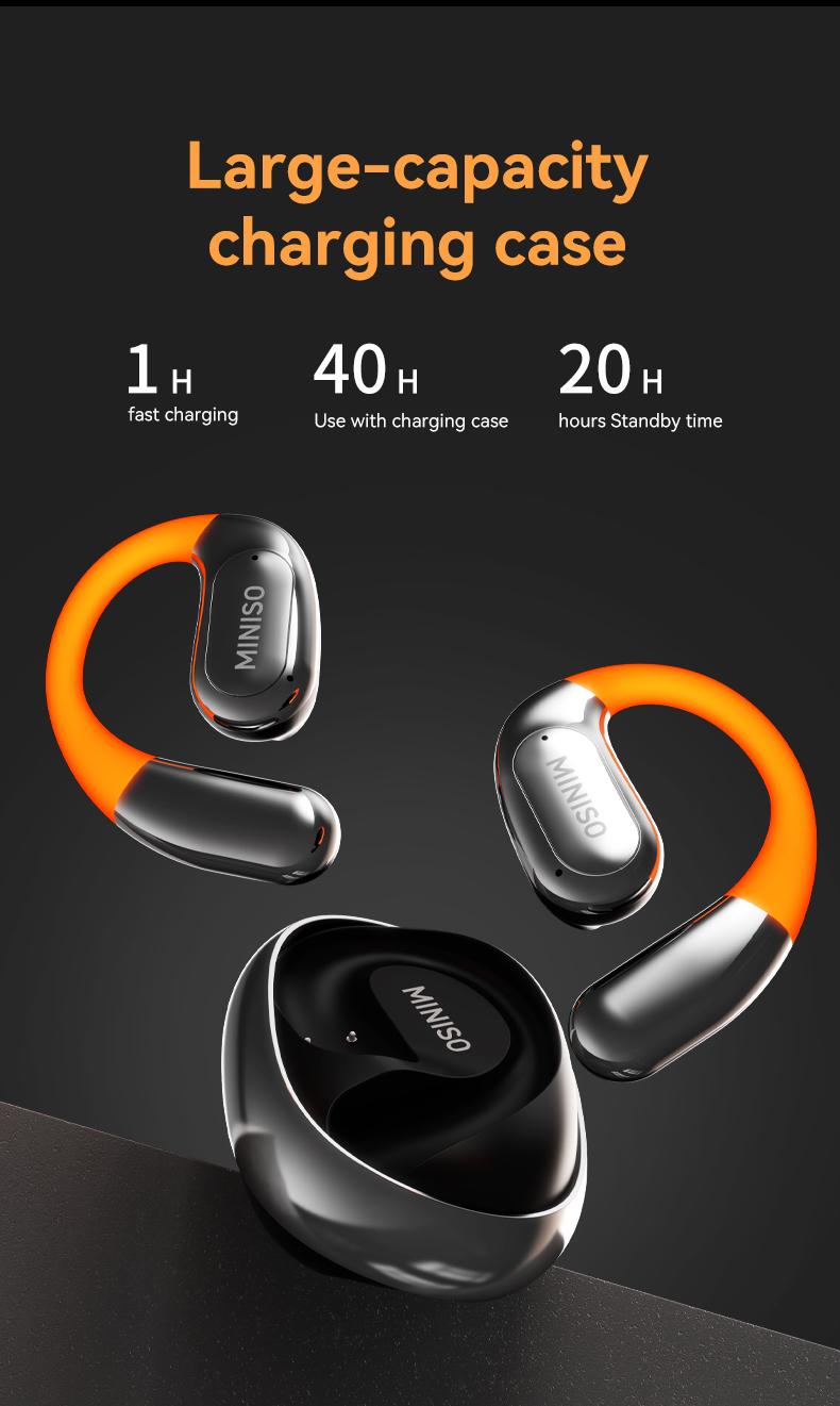 MINISO MS183 Bluetooth Wirelss Earphones High-Value Earbuds 360° Rote Fashion Luminous Open Headset HIFI Sound Quality Long Battery Life for Games Headphones Compatible with iOS / Android Phones