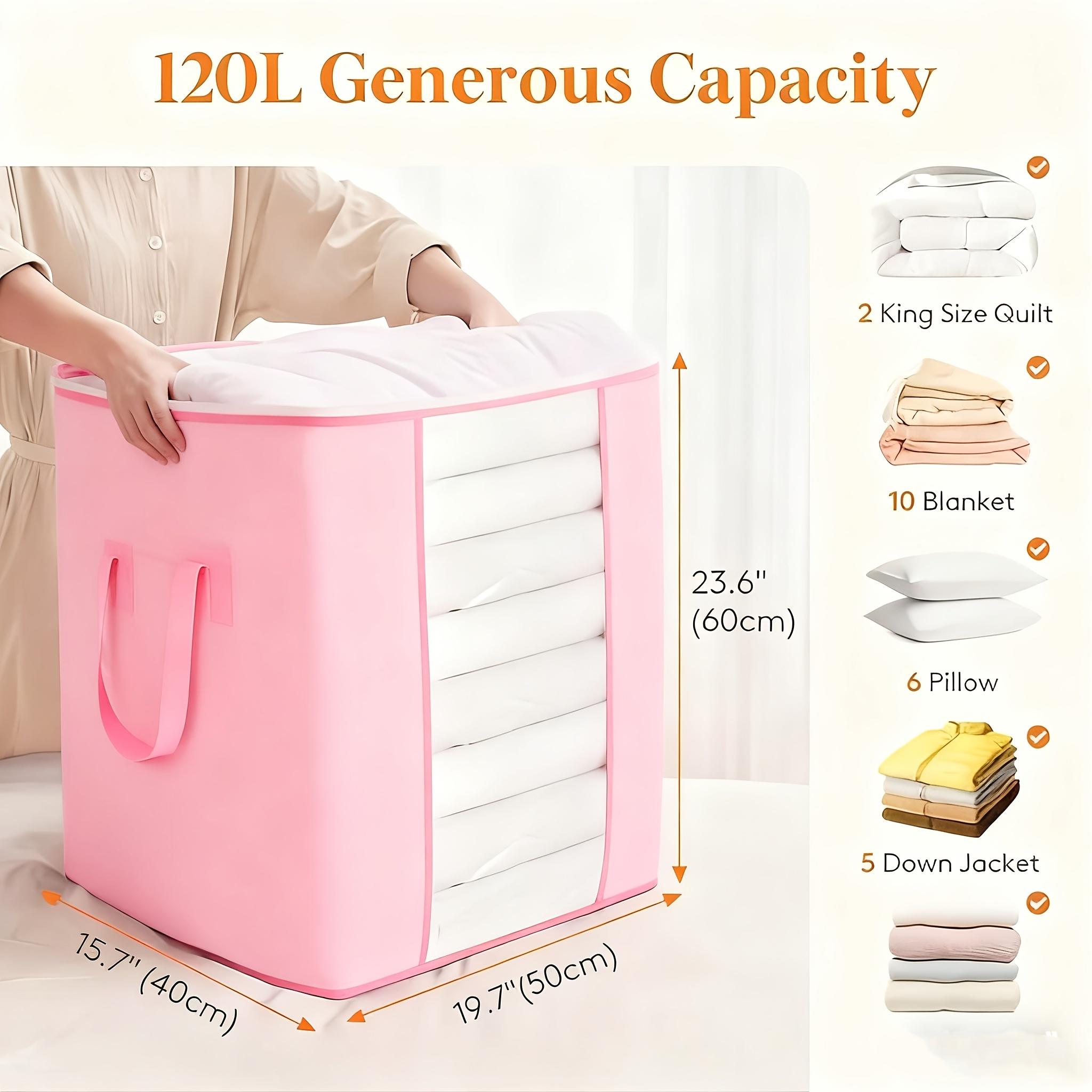 Ultra Large Capacity 120L Storage Box Set, Foldable Nonwoven Fabric Bedding Bag, Reinforced Handle, Flip Lid Seal, Ideal for Blankets and Clothes