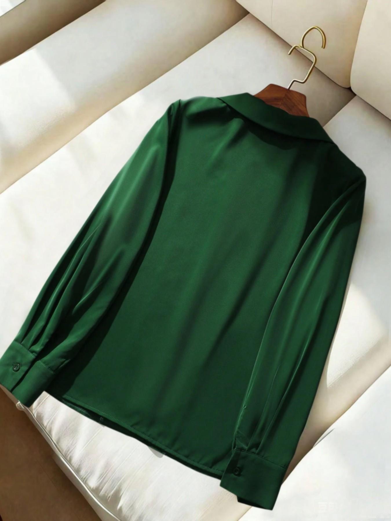 Women's Suit Collar Solid Color Long Sleeve Shirt, Elegant Casual Blouse for Daily Wear, Stylish Ladies' Top for Office and Party