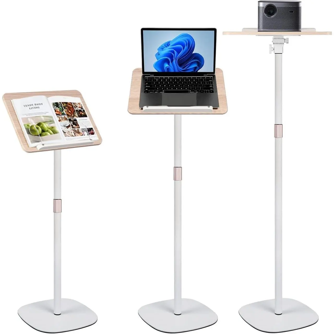Adjustable Floor Book Stand Height From 20'-35' and Angle, Music Stand, Reading Stand for Tablet Bibles, Recipes, Cooking, Books Wooden Display Rack, Stable Portable with Clip