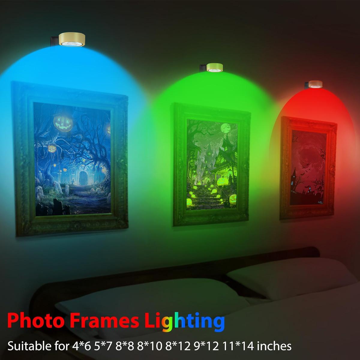 3PCS Picture Lights, Battery Operated Picture Lights for Wall, Led Painting Light with Remote Dimmable and Timer, 3 Lighting Modes Art Display Light for Picture Frame Paintings, Wireless Wall Decor Puck Lights for birthday party Christmas Helloween