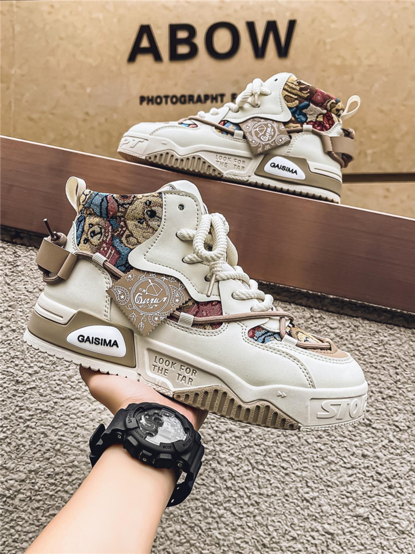 Men's Fashionable Patchwork Design Lace Up Sneakers, Casual Breathable Comfortable Sports Running Shoes, Male All-match Round Toe Shoes for Daily Wear