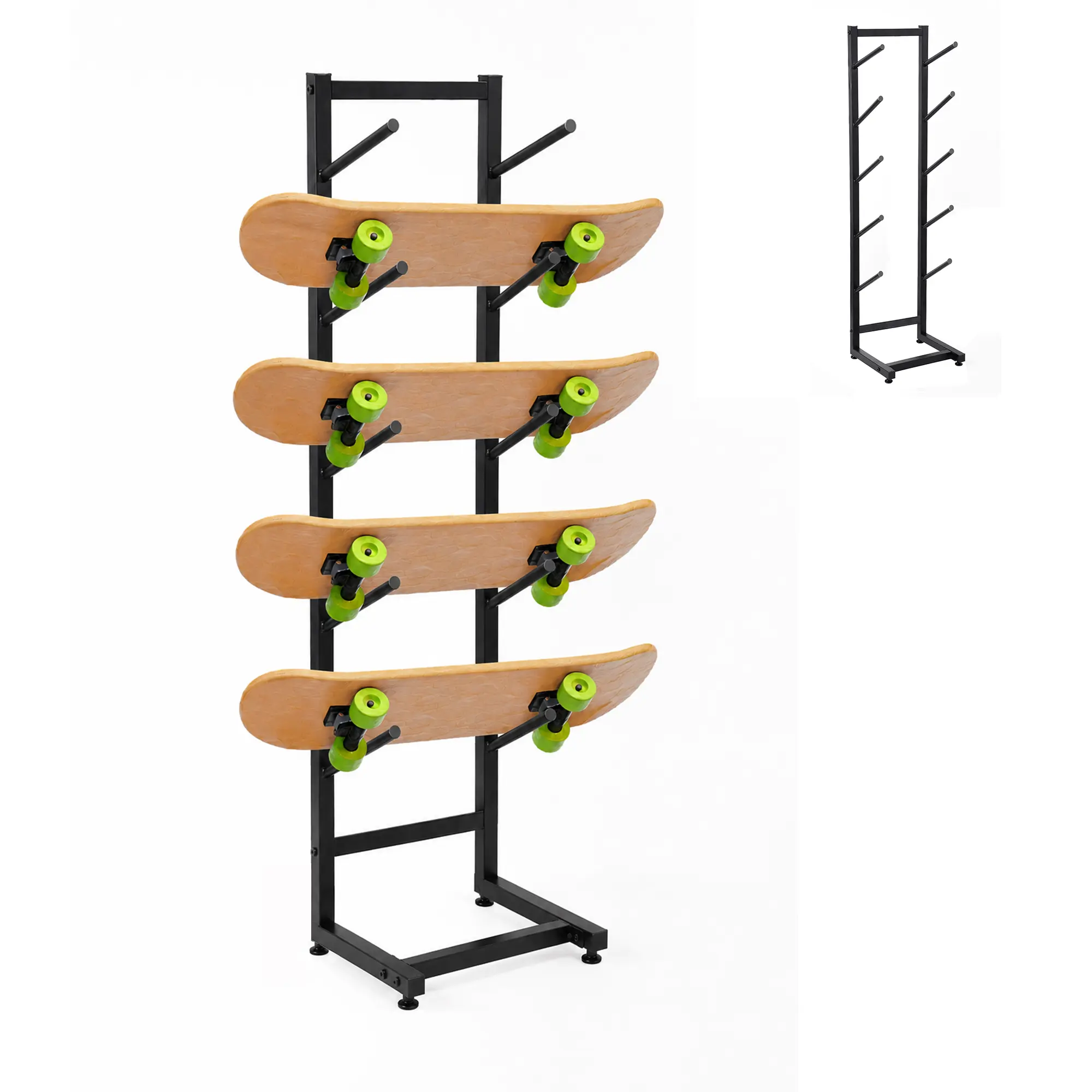 Skateboard Rack Metal Heavy Duty 5-Tiers Skate Board Organizer Fitness Equipment Display Rack Free Standing Snowboard Holder for Home Gym