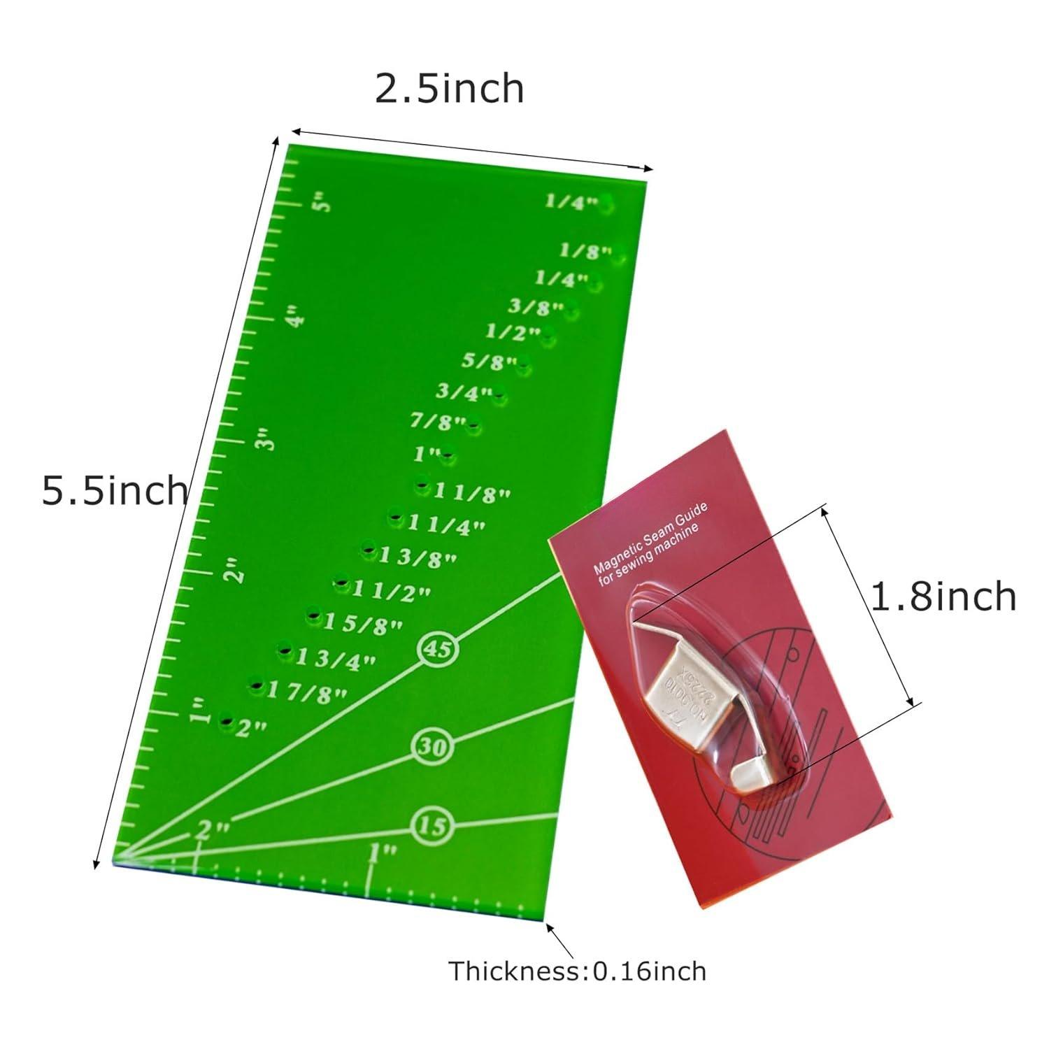 Seam Guide with Sewing Seam Ruler,Perforated 1/8"-2" Seam Gauge,15/30/45° Trim Lines & 1/4" Pivot Point, Sewing Machine Quilting Accessories for Hemming,Mitered Corners Green