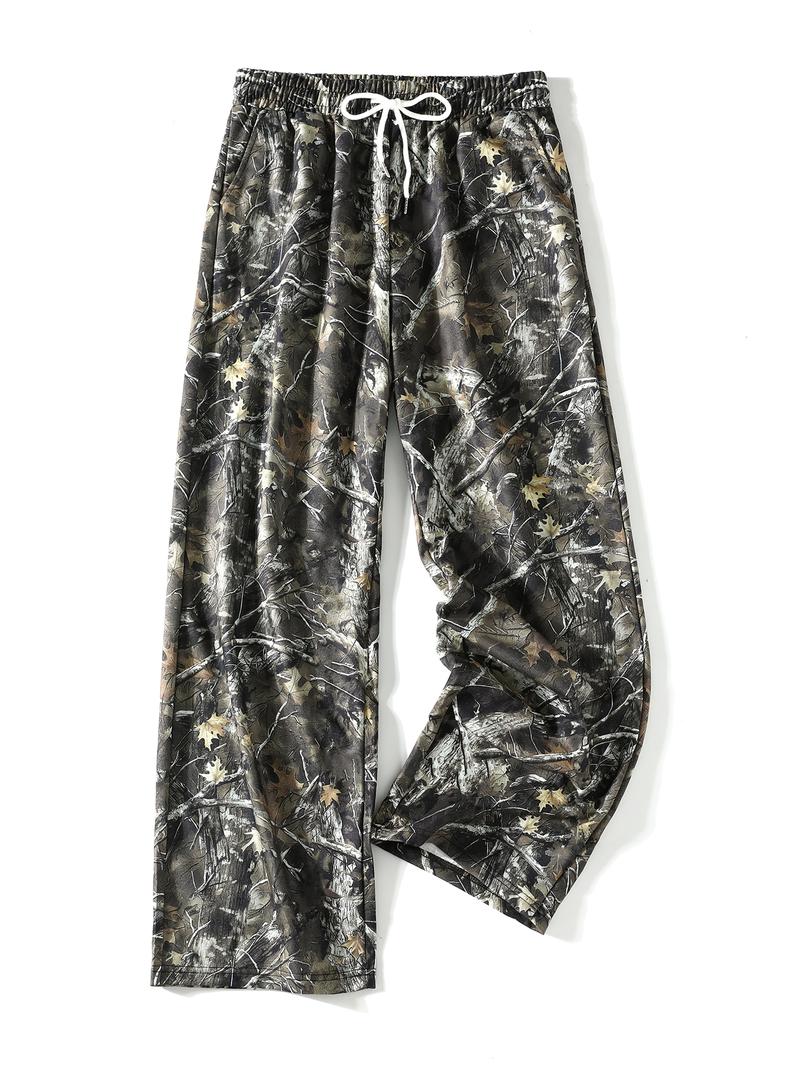 Women's Camo Wide Leg Pants with Pockets, Loose-Fit Drawstring Waist, Casual Fashion for Spring Summer Fall, Adult Clothing