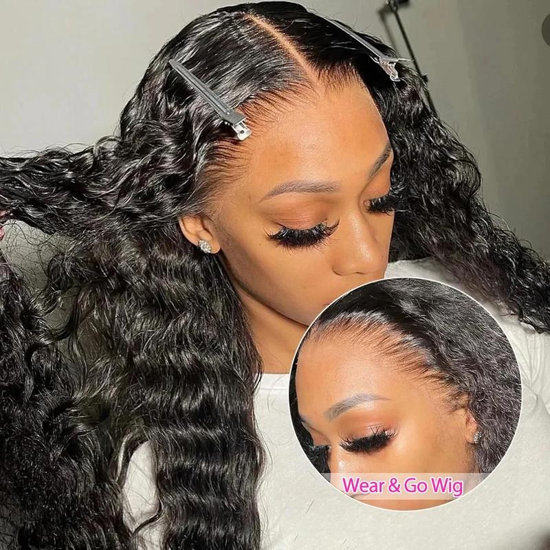 Bling Hair 12-36 Inches Length Deep Wave 6x4 Glueless Wigs Human Remy Hair 180% Density Curly Pre-Plucked 5x5 Lace Closure Wig for Black Women Natural Black Color Wig